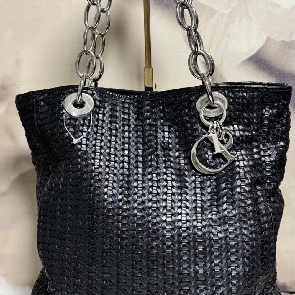 Dior Black Woven Shoulder Bag with Silver Accents